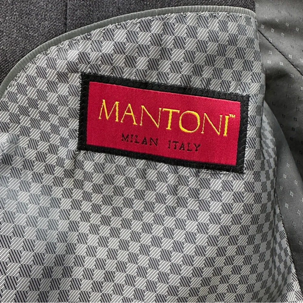 Mantoni Milan Italy grey 100% virgin wool 2 button blazer suit coat mens 42 long